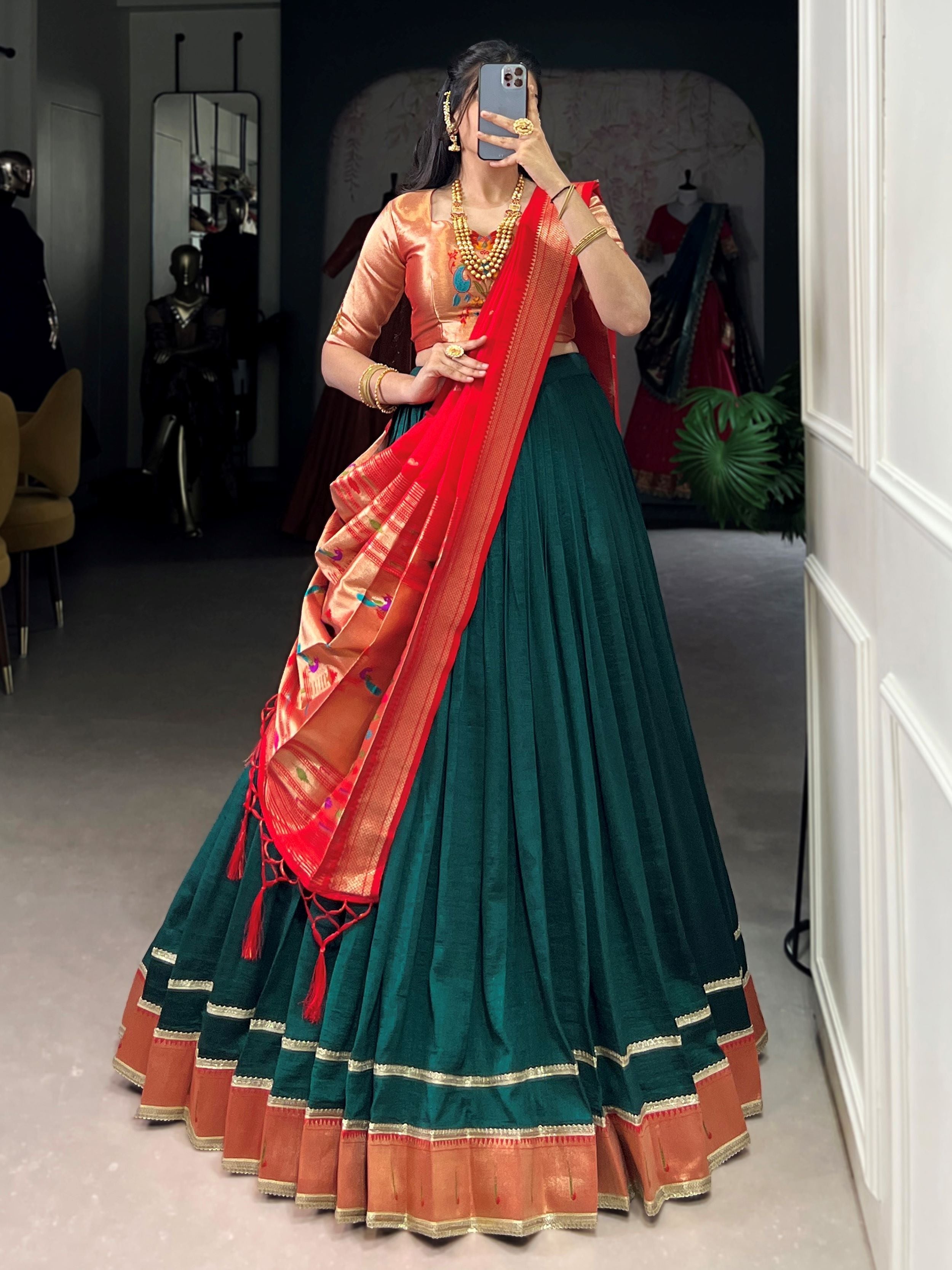 Green Paithani Vichitra silk zari weaving lehenga choli with dupatta