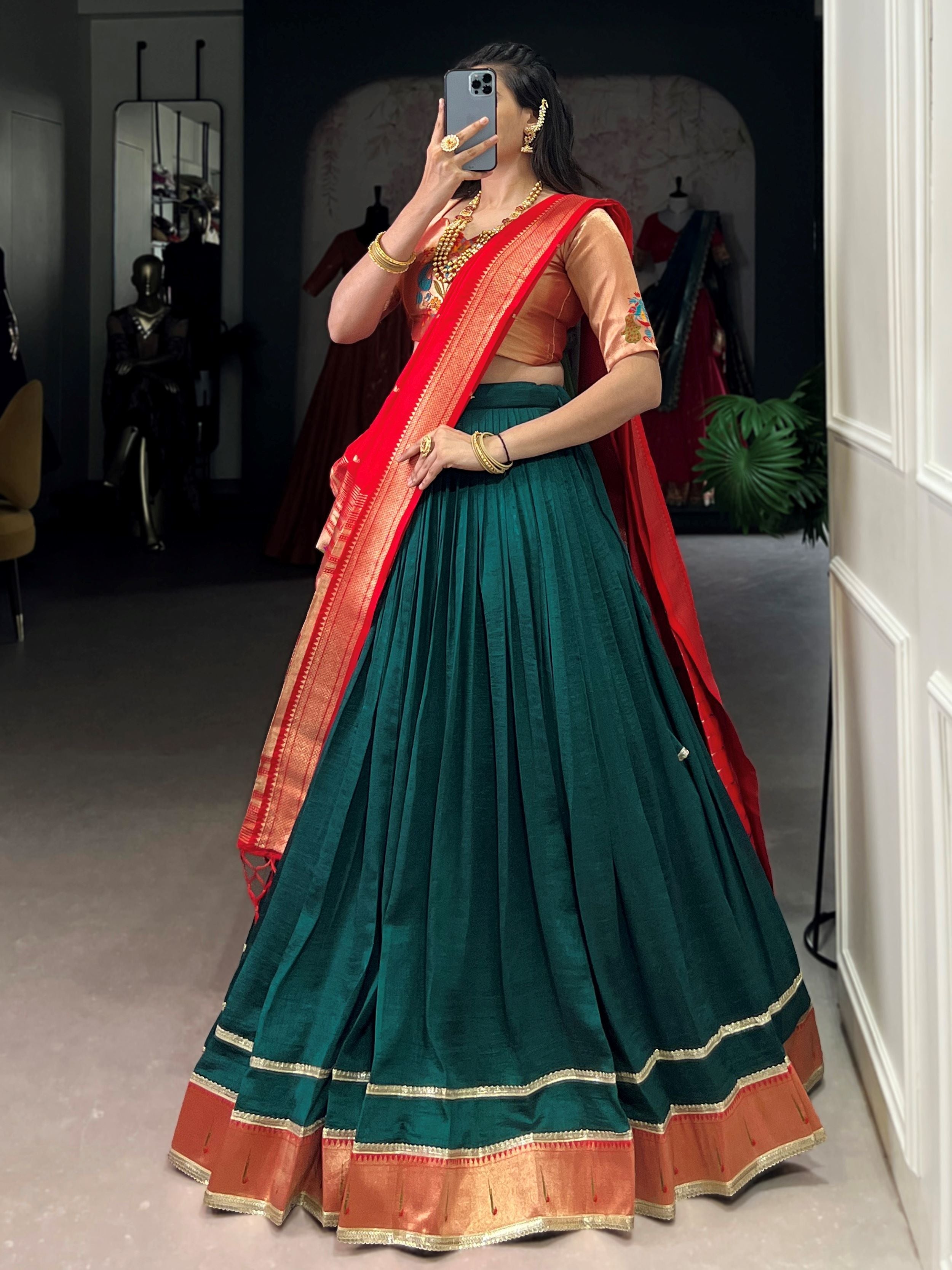 Green Paithani Vichitra silk zari weaving lehenga choli with dupatta