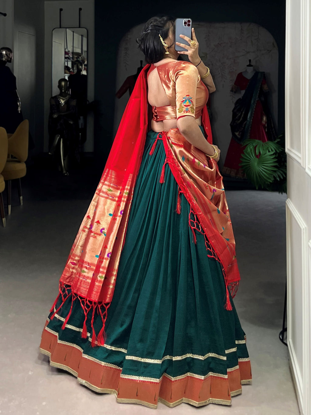 Green Paithani Vichitra silk zari weaving lehenga choli with dupatta