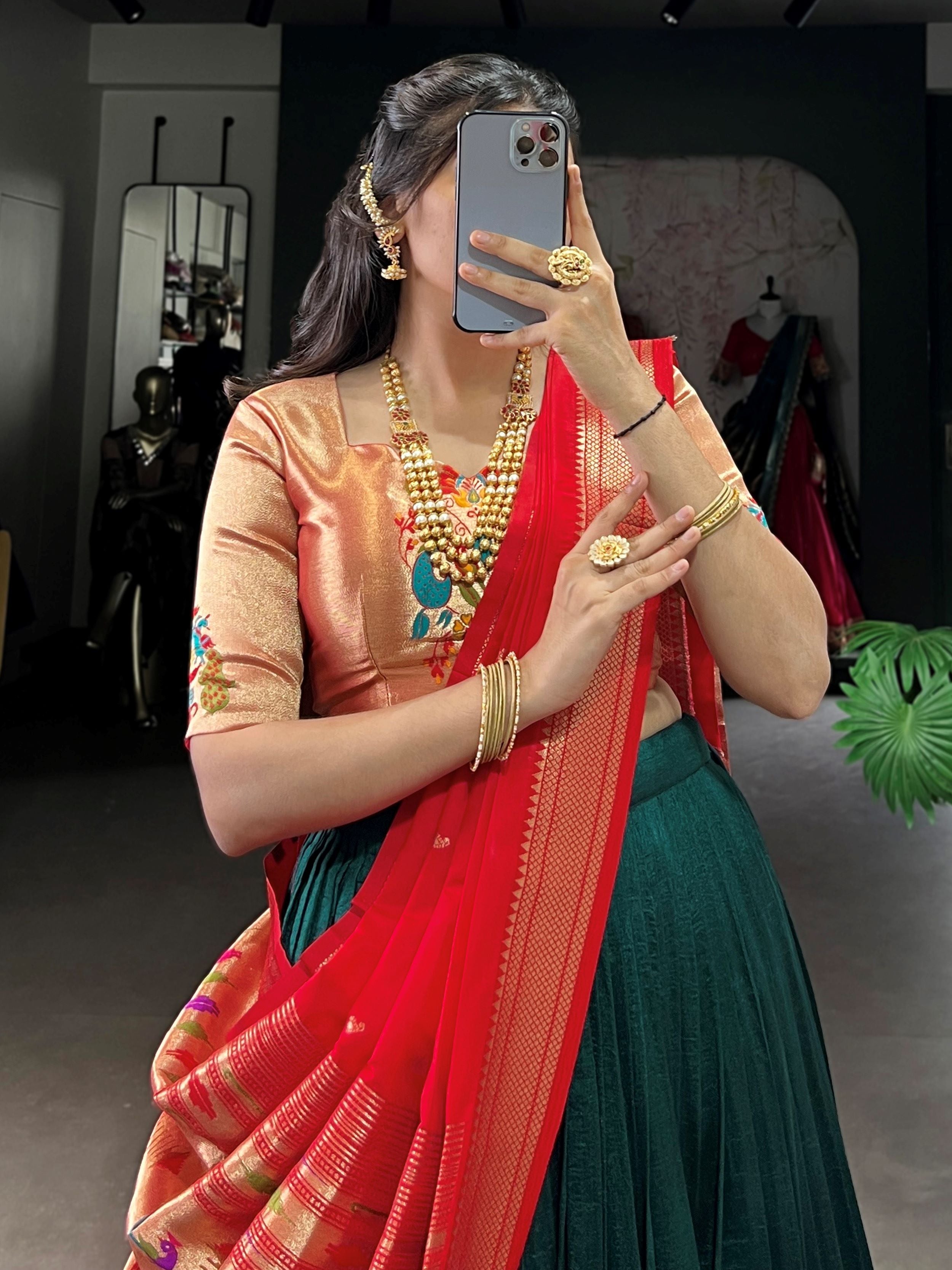 Green Paithani Vichitra silk zari weaving lehenga choli with dupatta