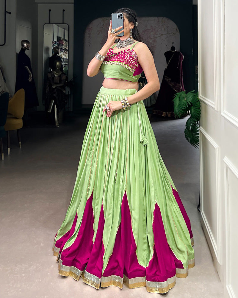 Green pure rayon Gotta Patti mirror work lehenga choli