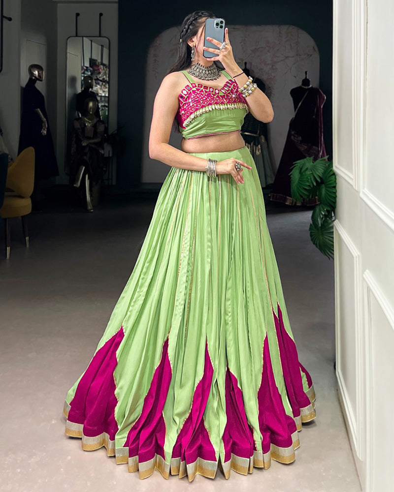 Green pure rayon Gotta Patti mirror work lehenga choli