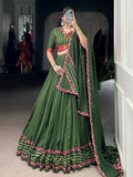 Green pure rayon lehenga choli with mirror gamthi and gotta patti work