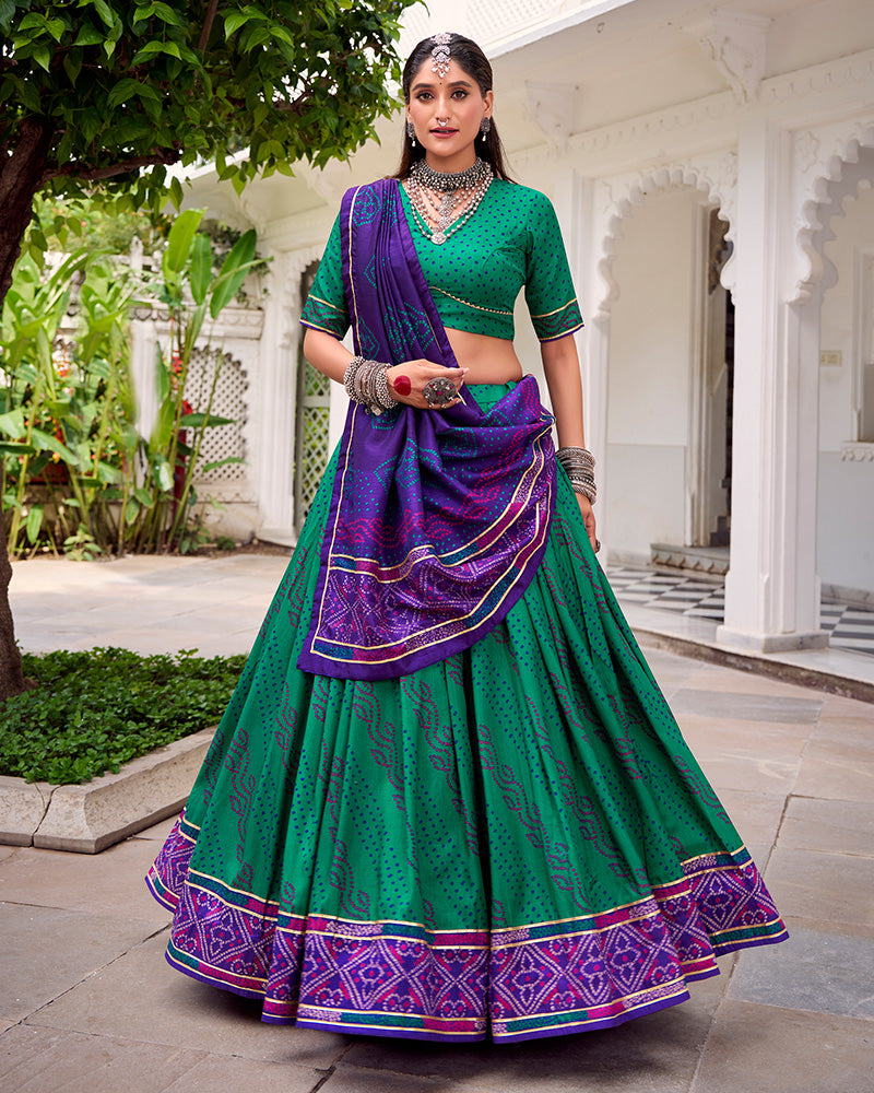 Green silk Bandhani print Gotta Patti lace work lehenga choli