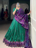 Green silk bandhani print lehenga choli with gotta patti lace work