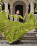Green soft georgette Gota Patti lace Bandhej Leheriya print lehenga choli