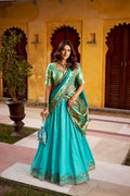 Hamsini sky blue soft silk Paithani lehenga choli with zari embroidered work
