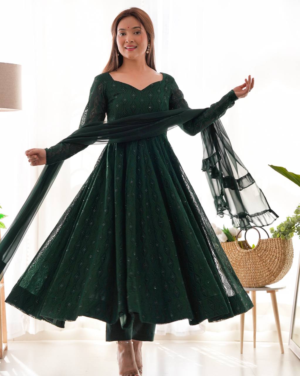 Jyotika green mehendi wear anarkali suit set for festive occasions