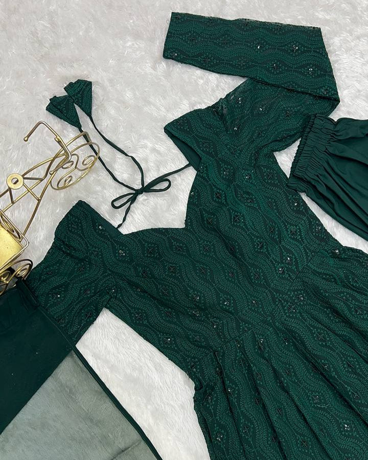 Jyotika green mehendi wear anarkali suit set for festive occasions