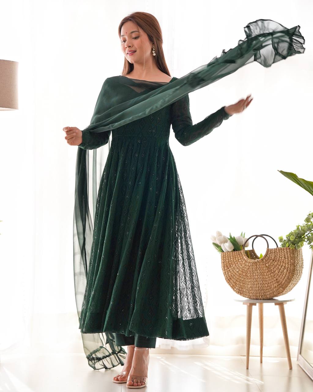 Jyotika green mehendi wear anarkali suit set for festive occasions