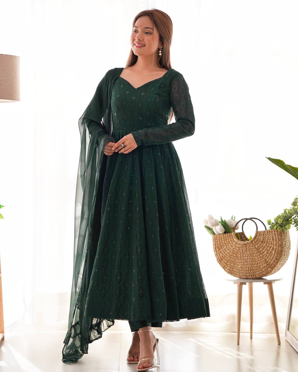 Jyotika green mehendi wear anarkali suit set for festive occasions