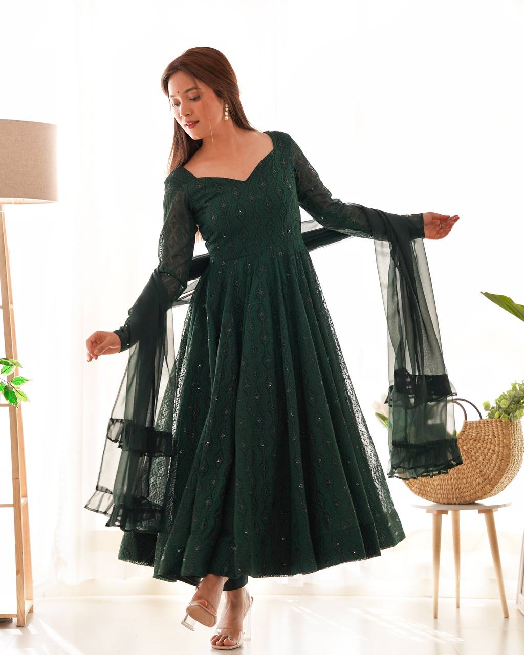 Jyotika green mehendi wear anarkali suit set for festive occasions