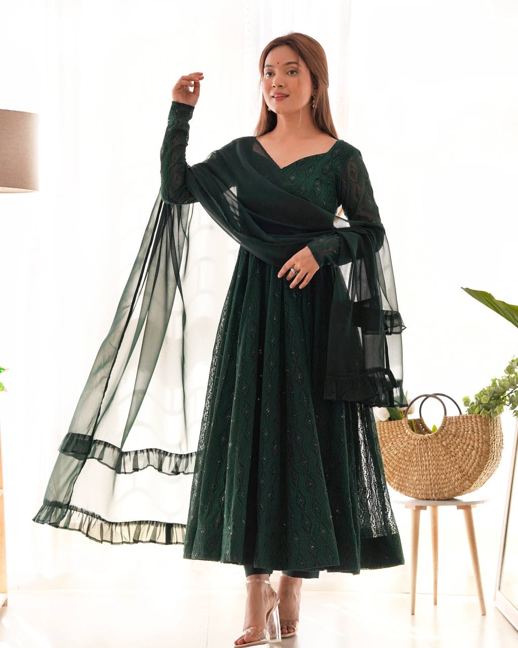 Jyotika green mehendi wear anarkali suit set for festive occasions
