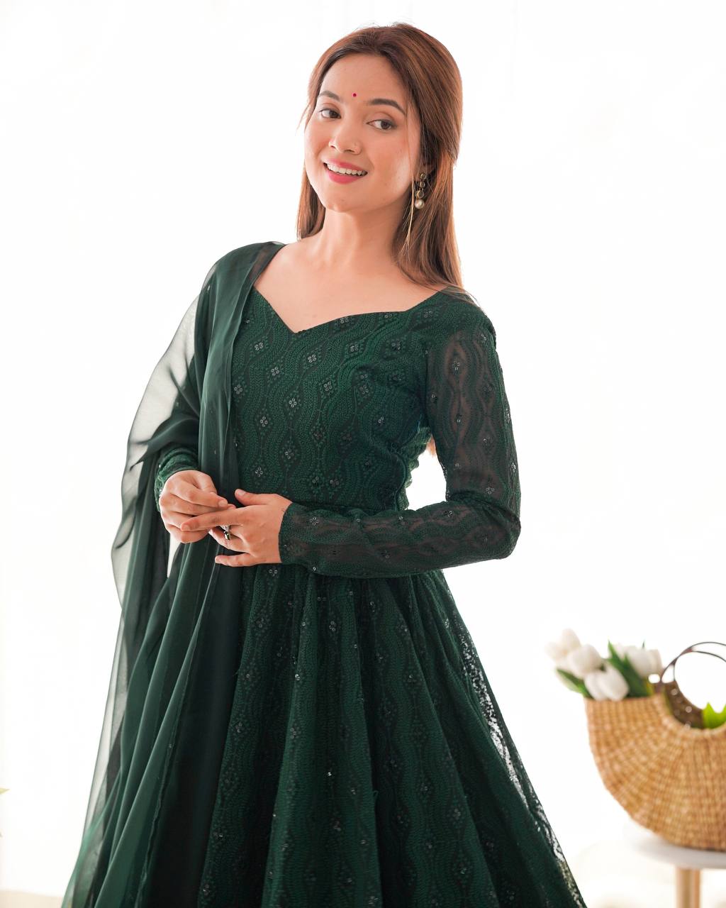 Jyotika green mehendi wear anarkali suit set for festive occasions