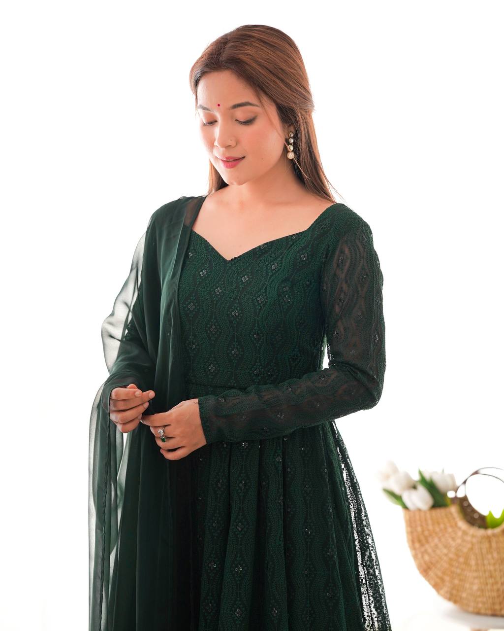 Jyotika green mehendi wear anarkali suit set for festive occasions