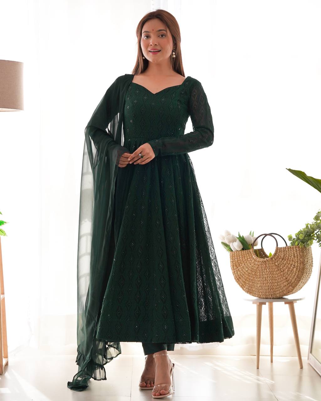 Jyotika green mehendi wear anarkali suit set for festive occasions