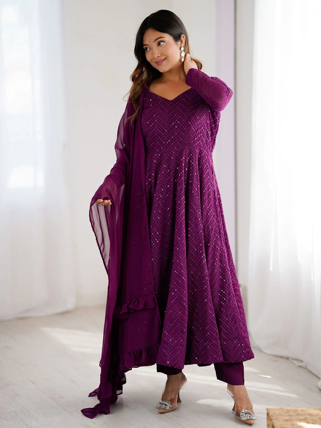 Jyotika purple party wear anarkali suit set for festive occasions