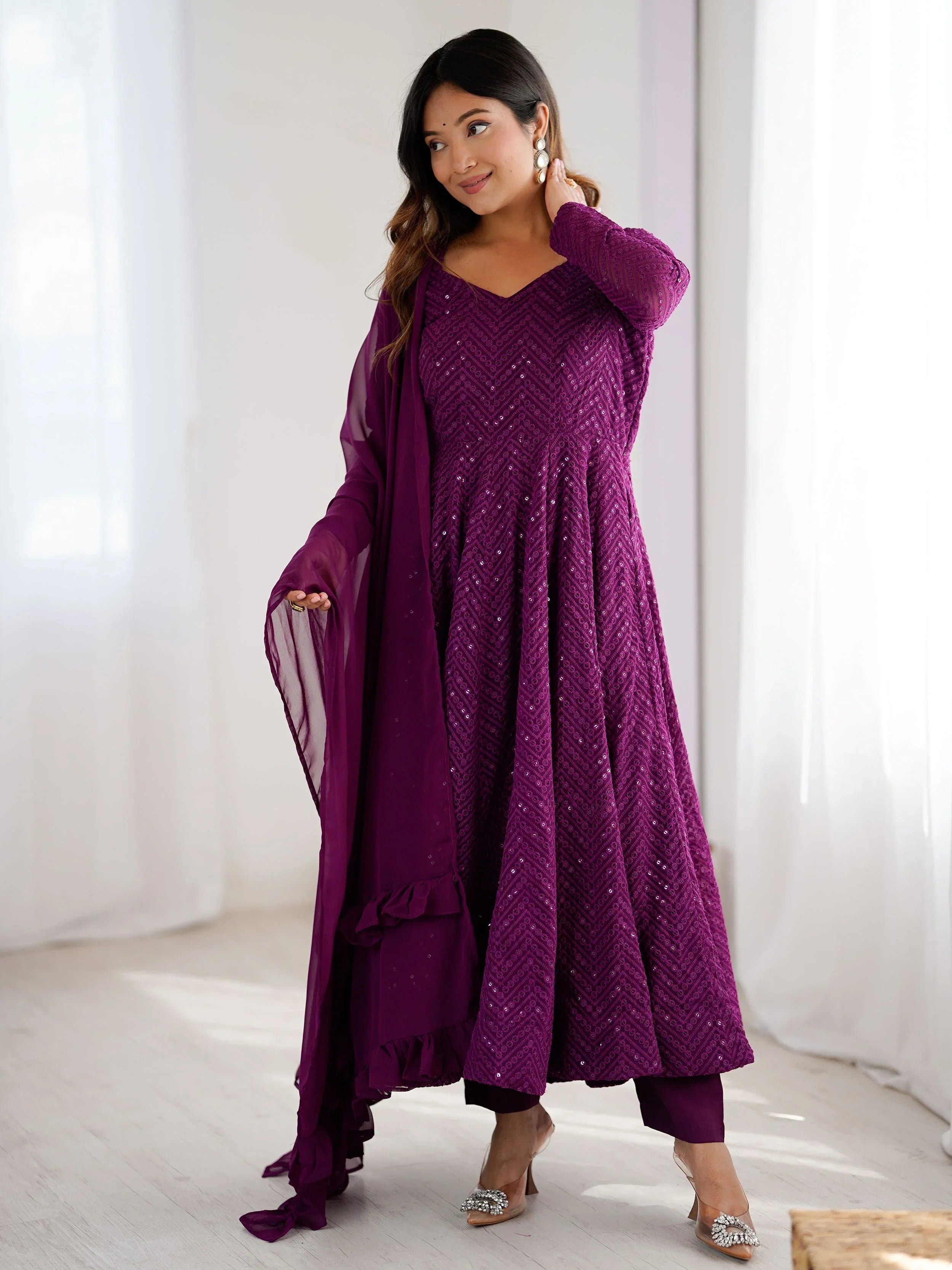 Jyotika purple party wear anarkali suit set for festive occasions
