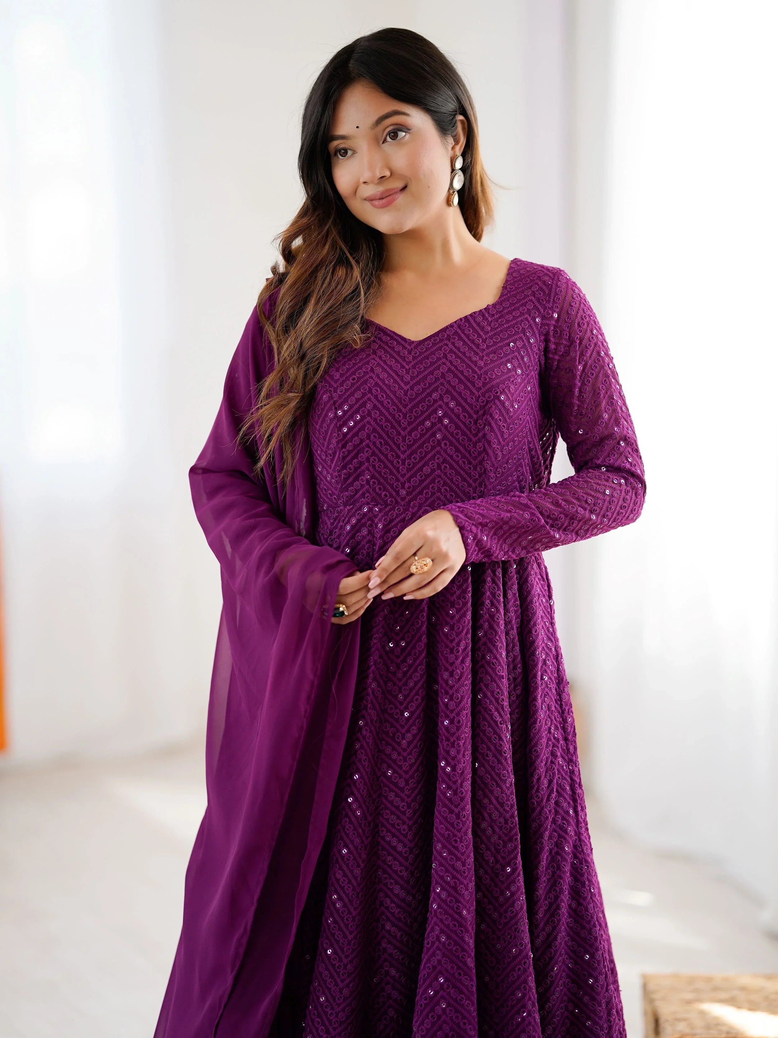 Jyotika purple party wear anarkali suit set for festive occasions