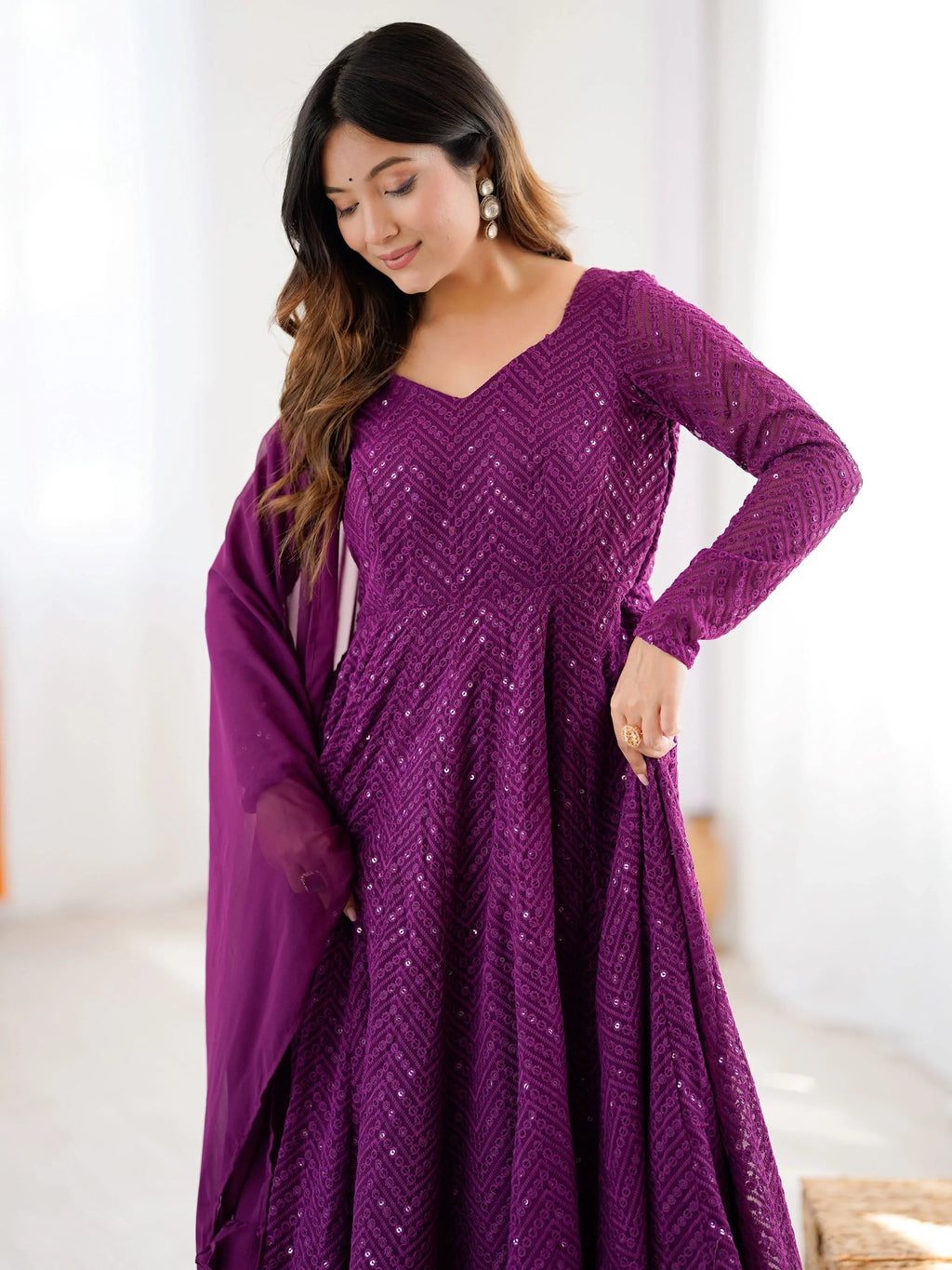 Jyotika purple party wear anarkali suit set for festive occasions