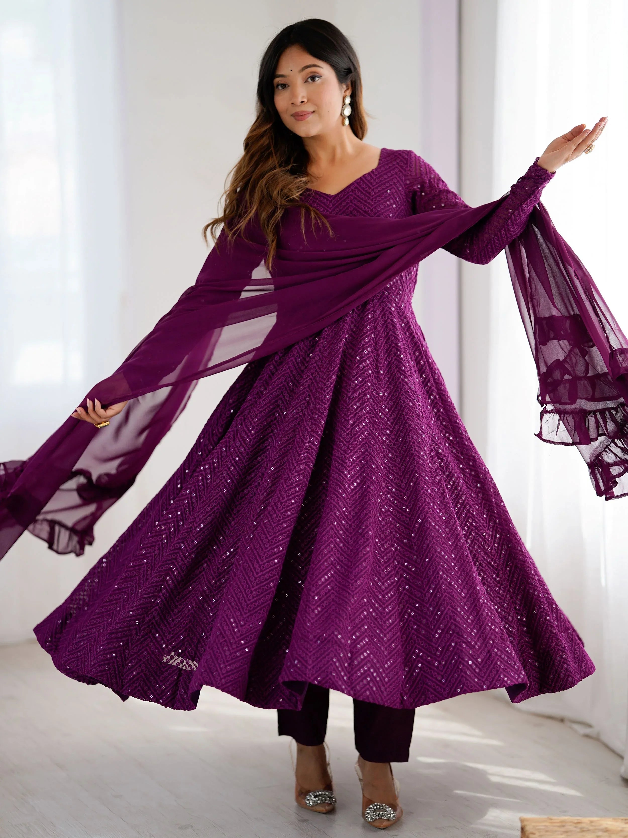 Jyotika purple party wear anarkali suit set for festive occasions