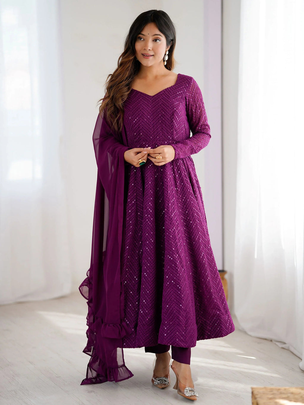 Jyotika purple party wear anarkali suit set for festive occasions
