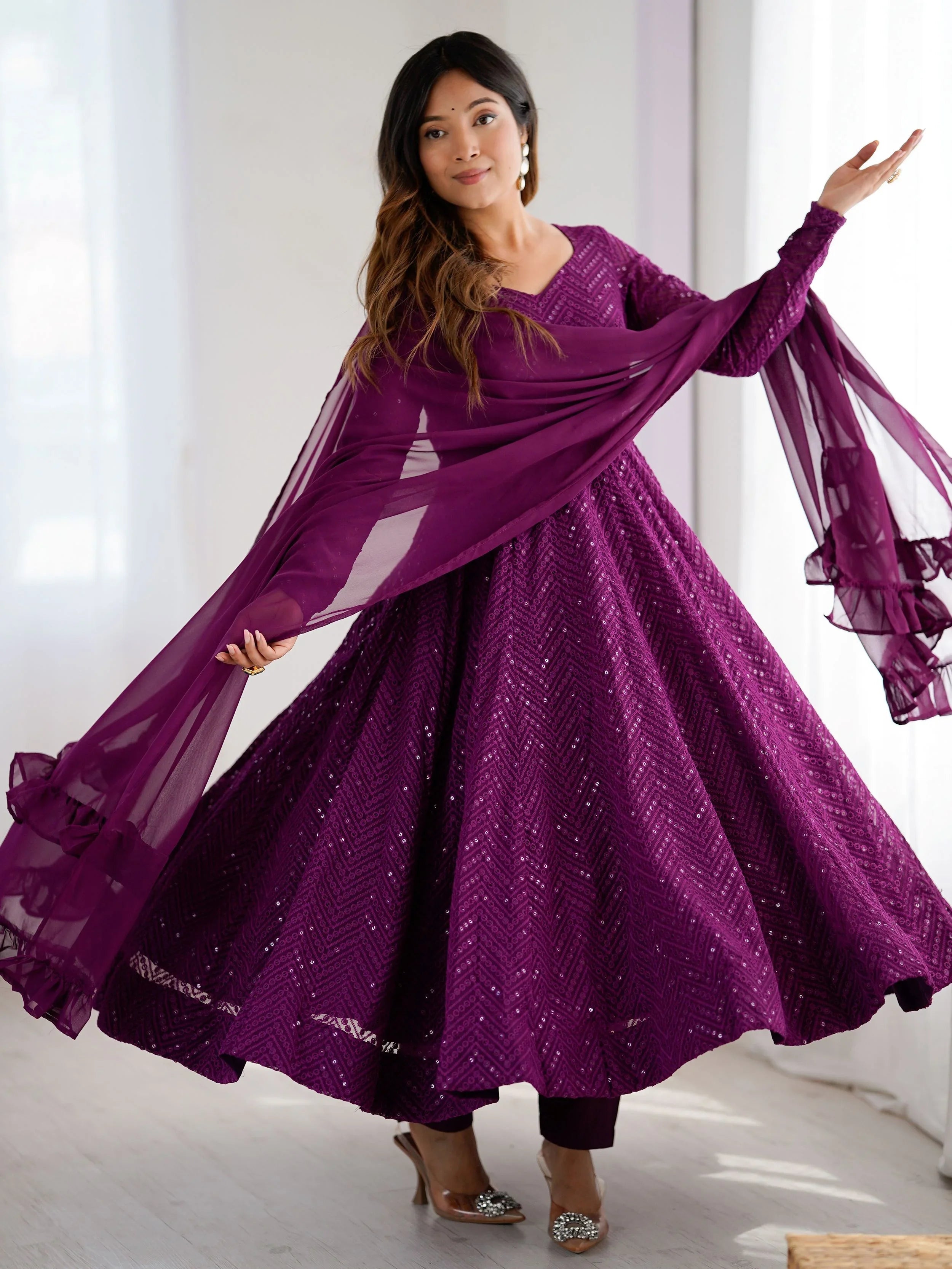 Jyotika purple party wear anarkali suit set for festive occasions