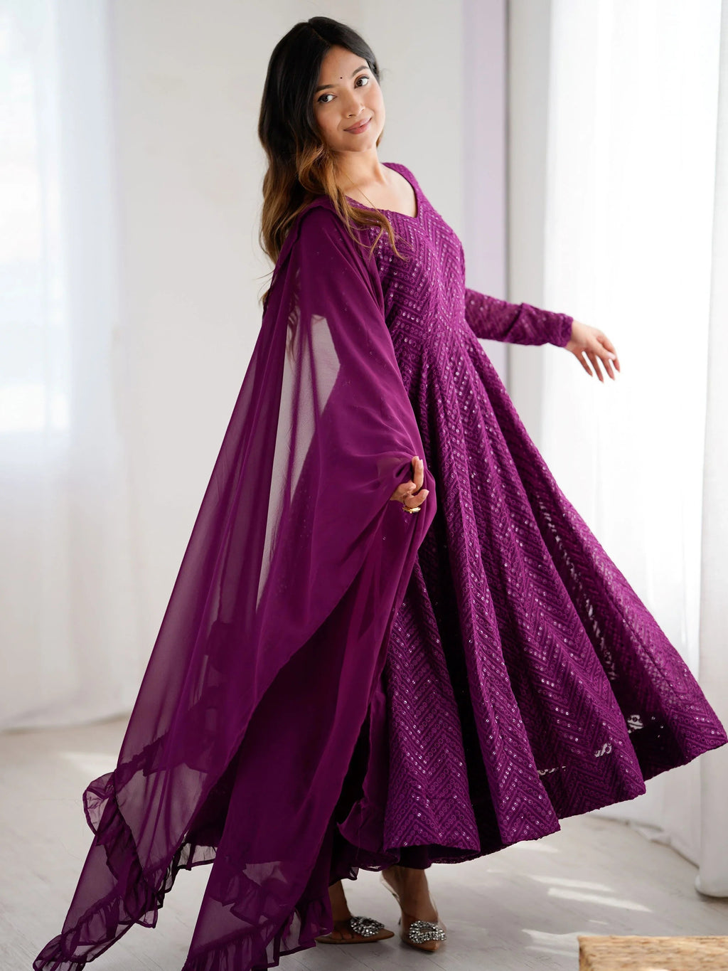 Jyotika purple party wear anarkali suit set for festive occasions