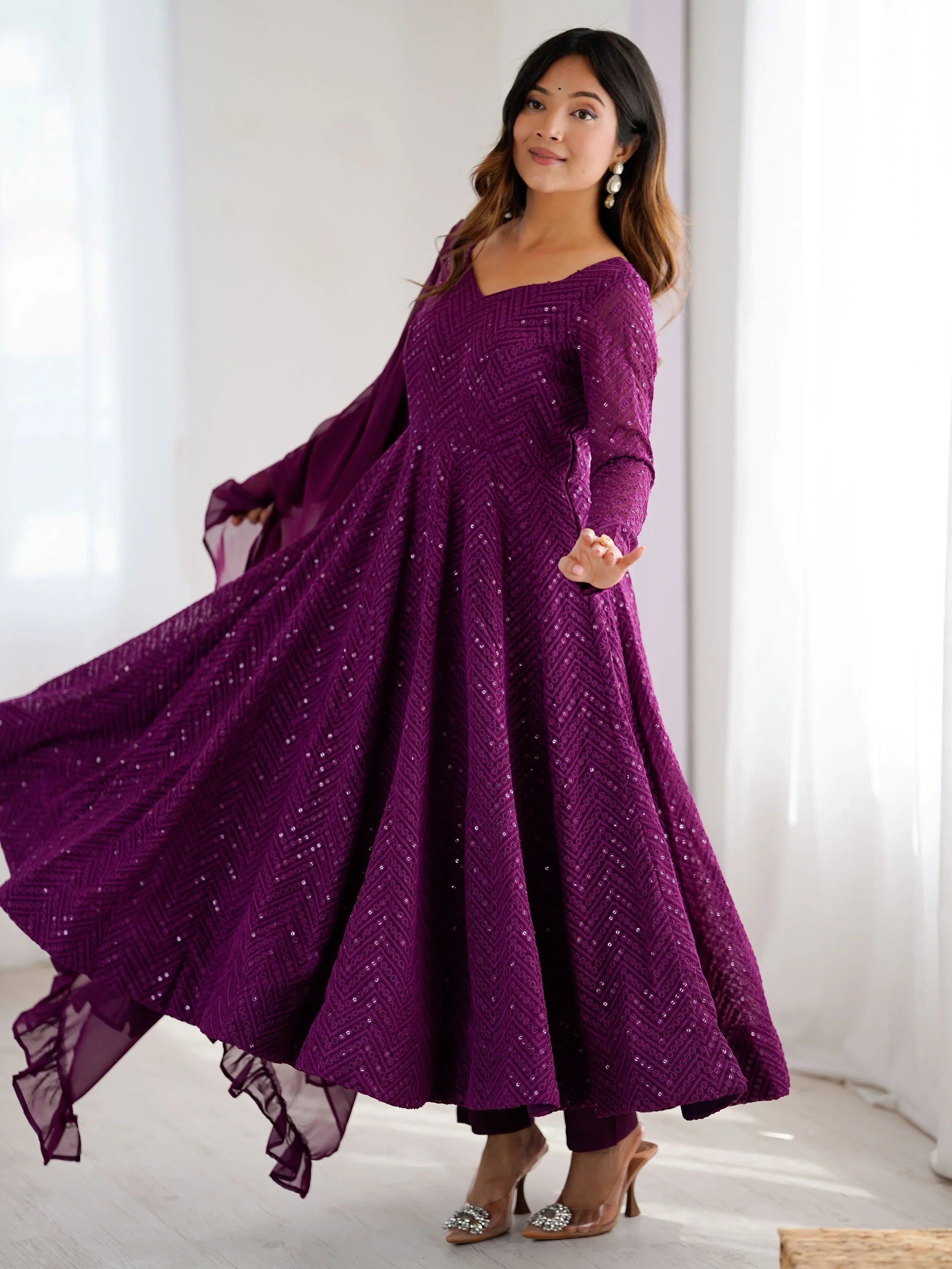 Jyotika purple party wear anarkali suit set for festive occasions