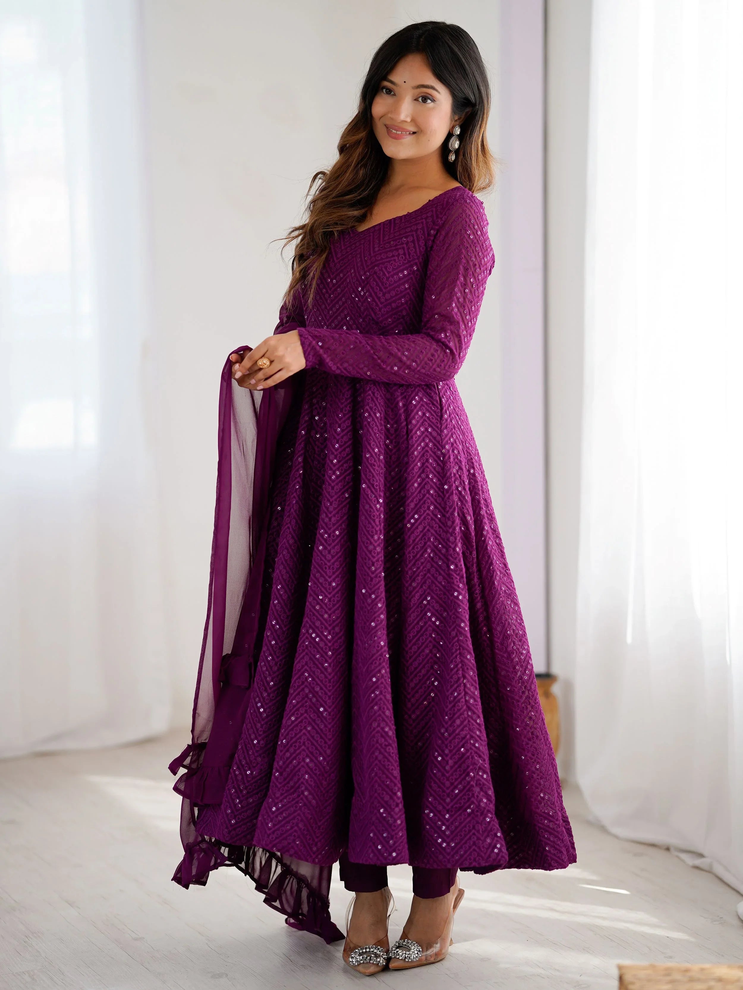 Jyotika purple party wear anarkali suit set for festive occasions
