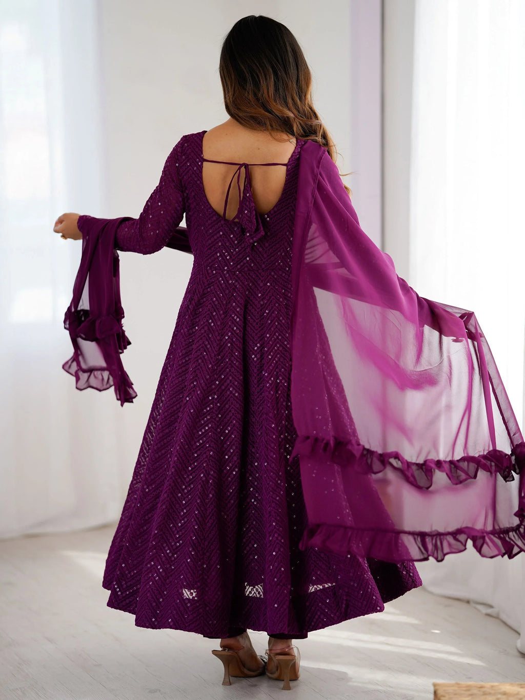 Jyotika purple party wear anarkali suit set for festive occasions