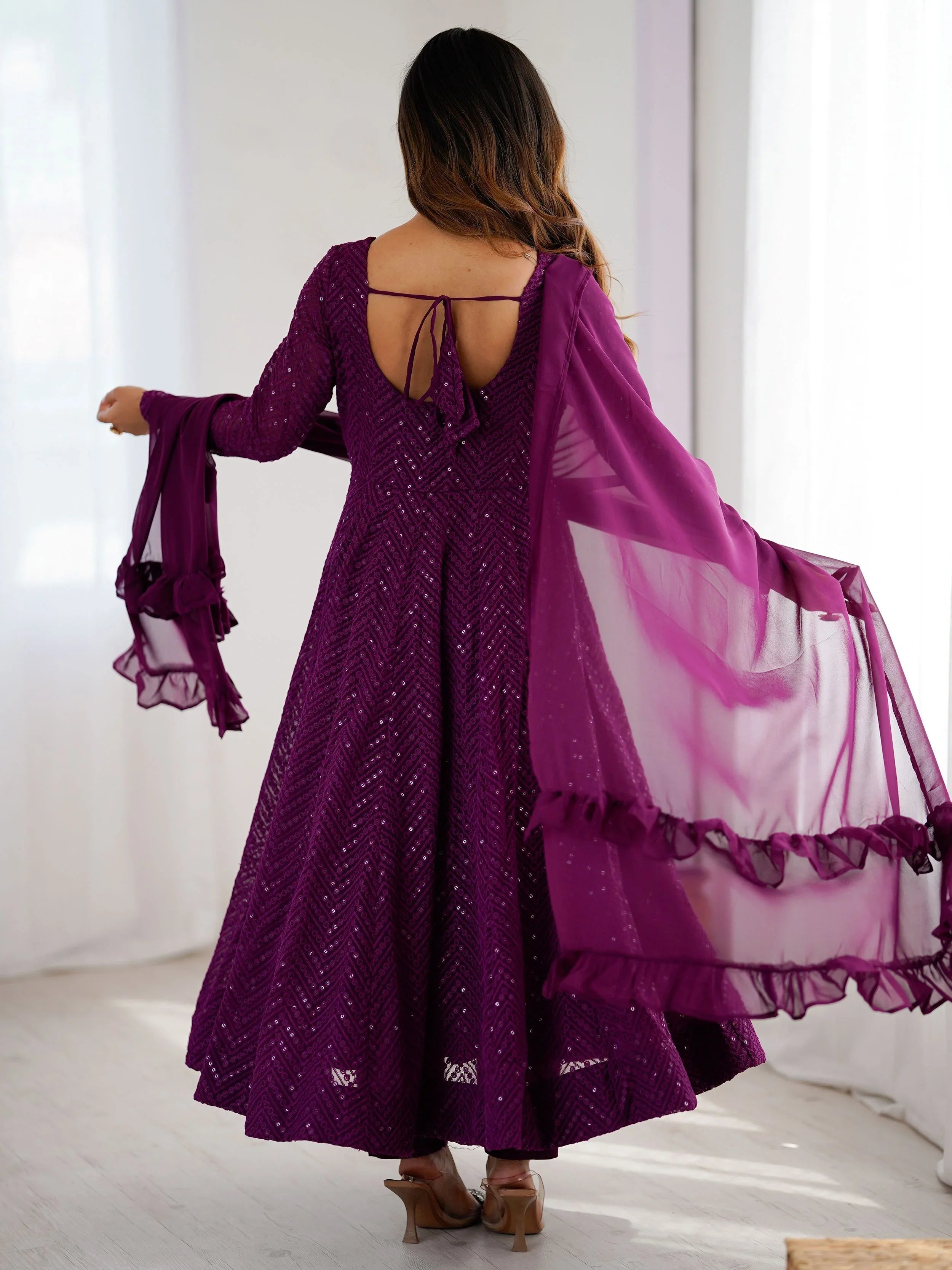 Jyotika purple party wear anarkali suit set for festive occasions
