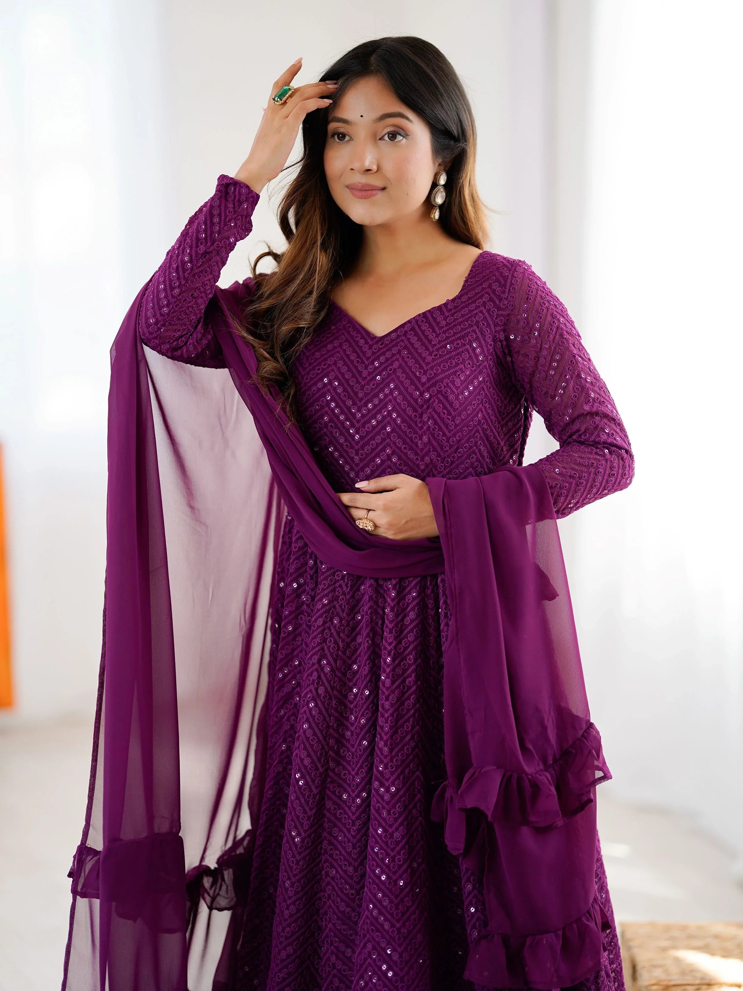 Jyotika purple party wear anarkali suit set for festive occasions
