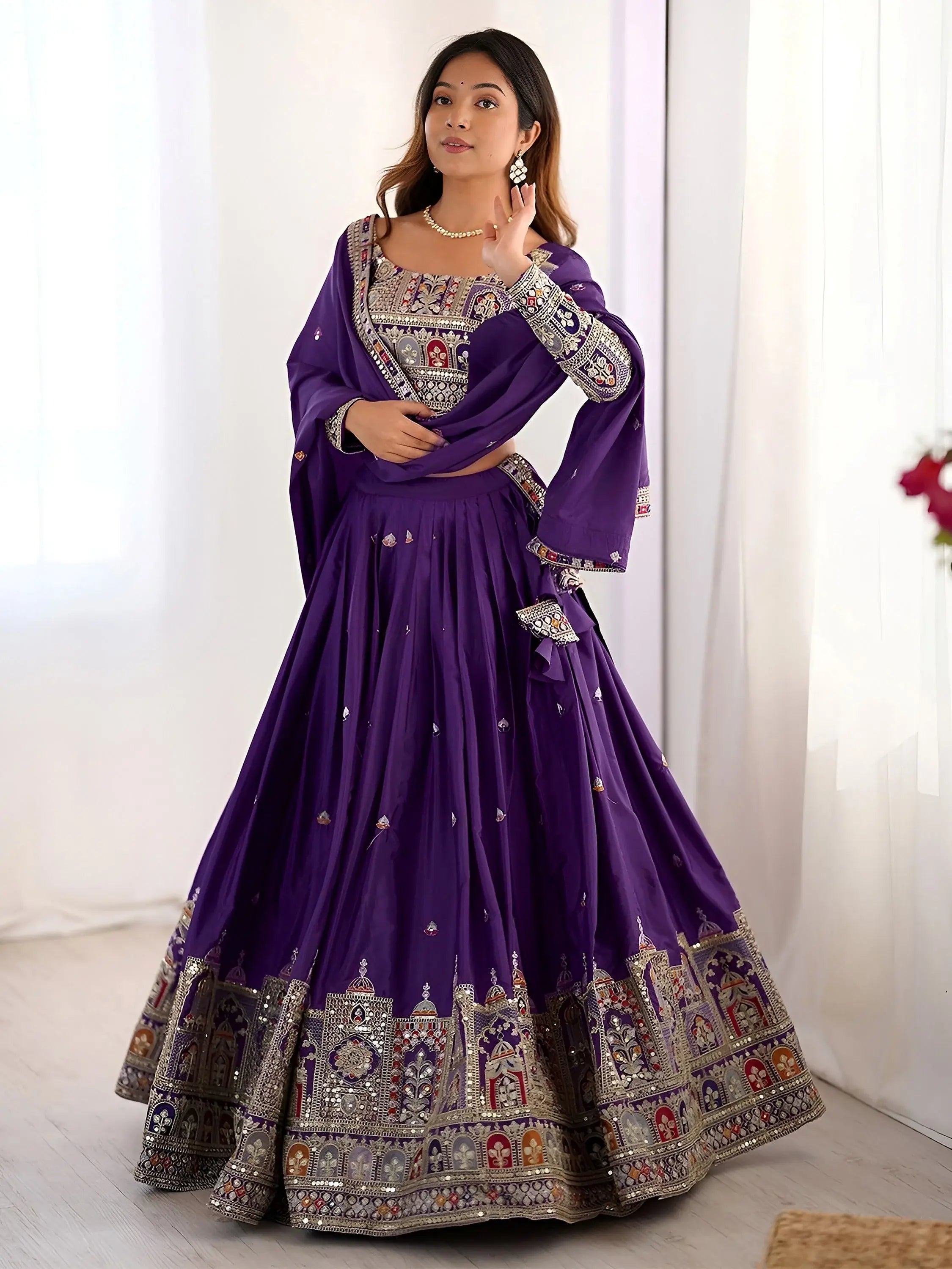 Kavyani natural crepe silk purple lehenga choli