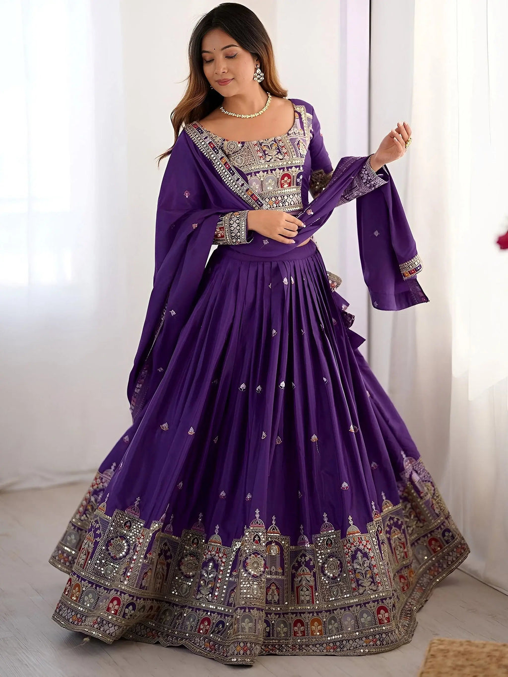 Kavyani natural crepe silk purple lehenga choli