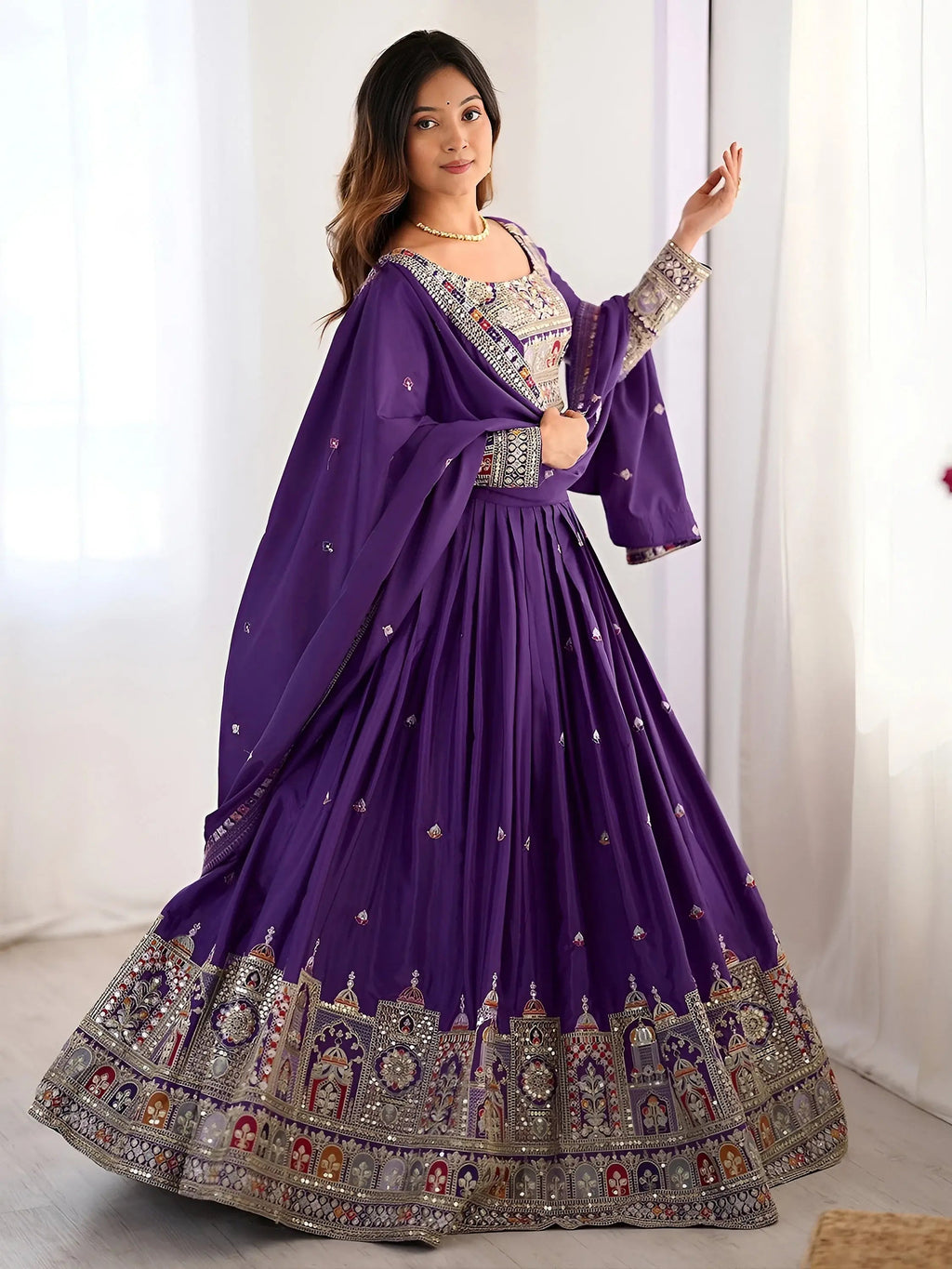 Kavyani natural crepe silk purple lehenga choli