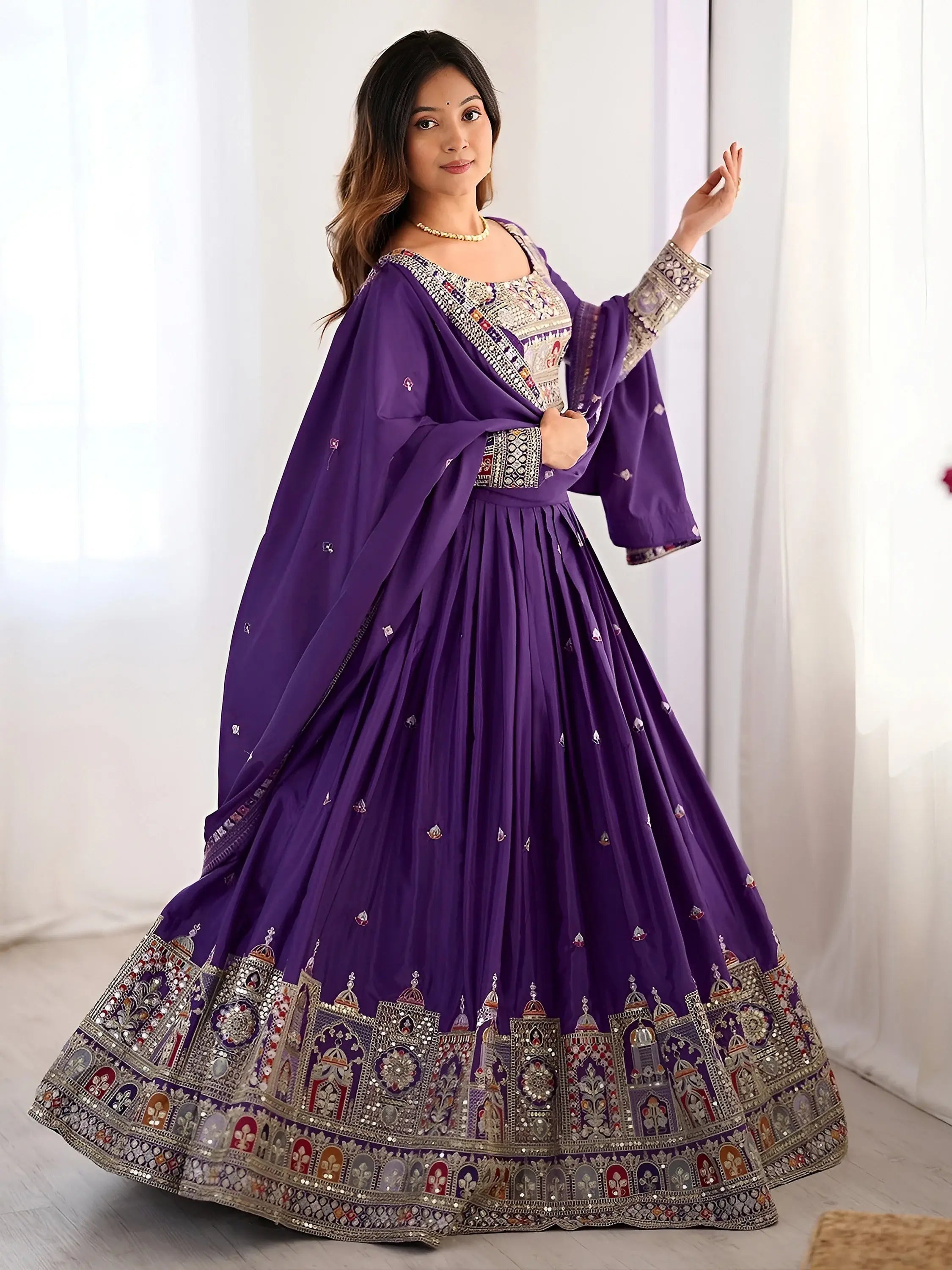 Kavyani natural crepe silk purple lehenga choli