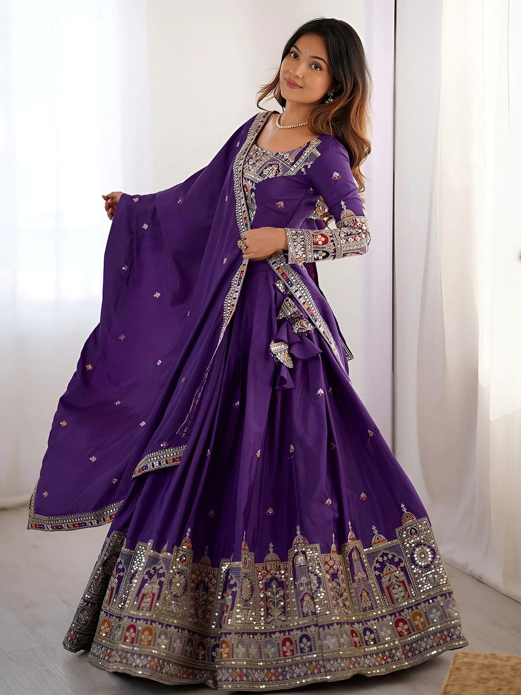 Kavyani natural crepe silk purple lehenga choli