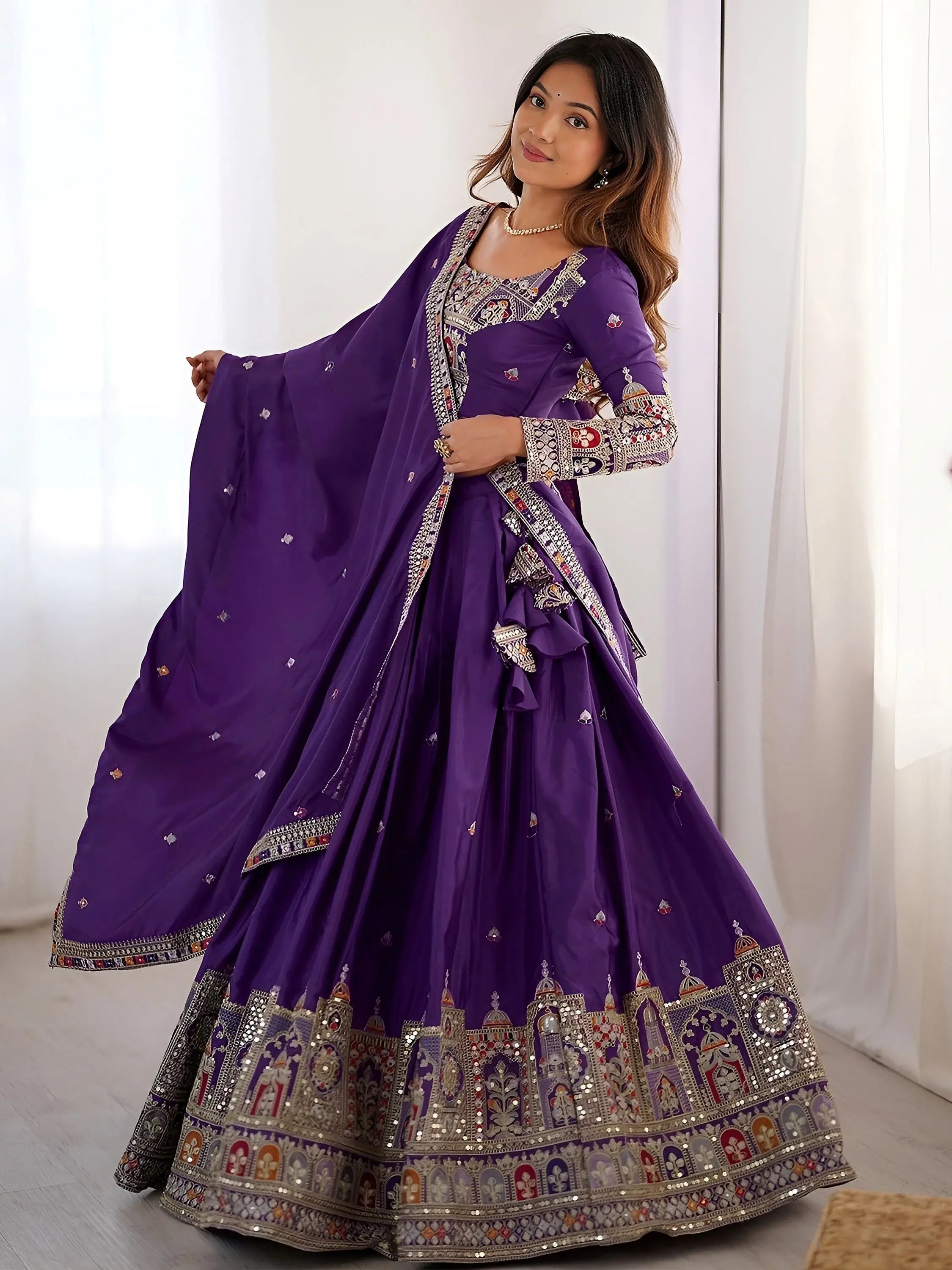 Kavyani natural crepe silk purple lehenga choli