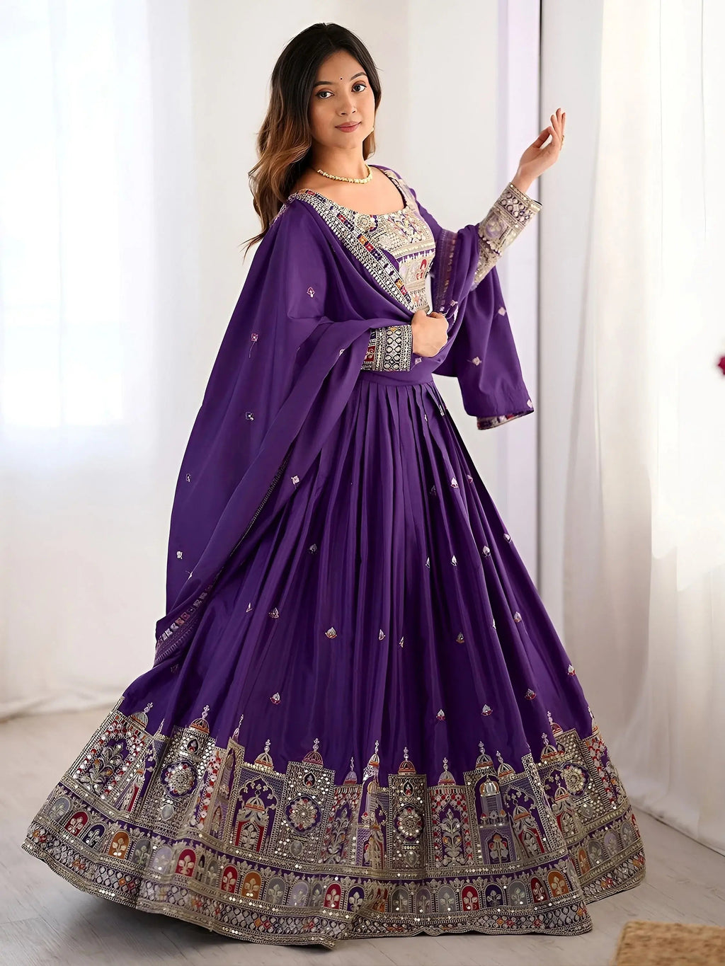 Kavyani natural crepe silk purple lehenga choli