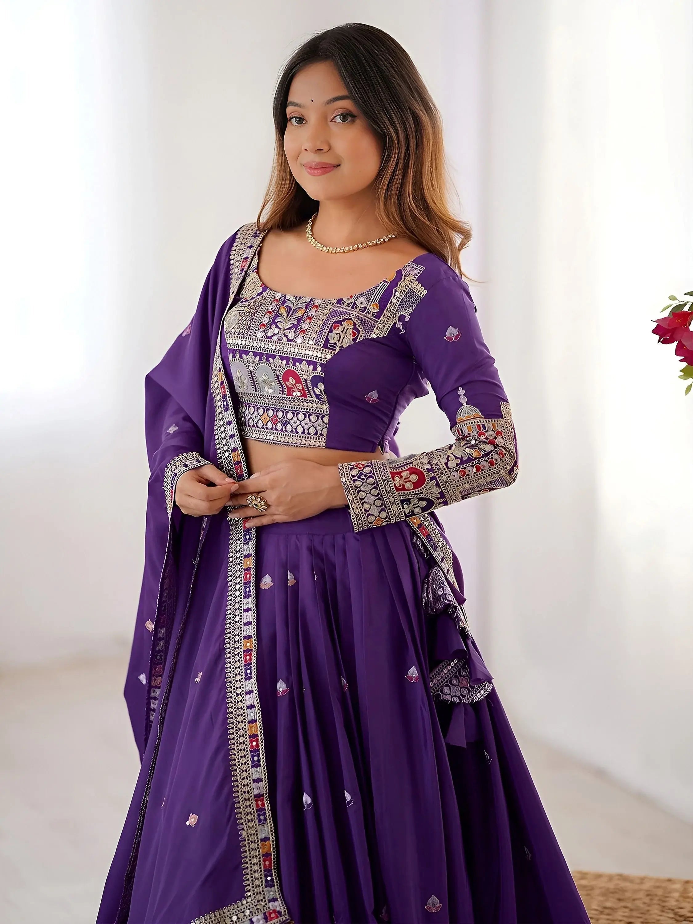 Kavyani natural crepe silk purple lehenga choli