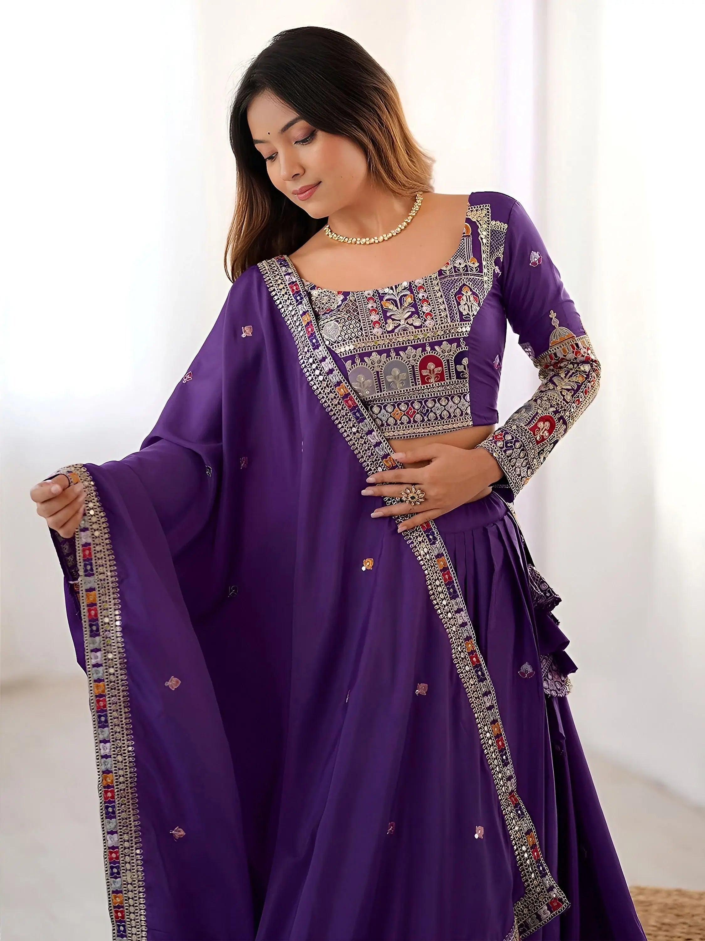 Kavyani natural crepe silk purple lehenga choli