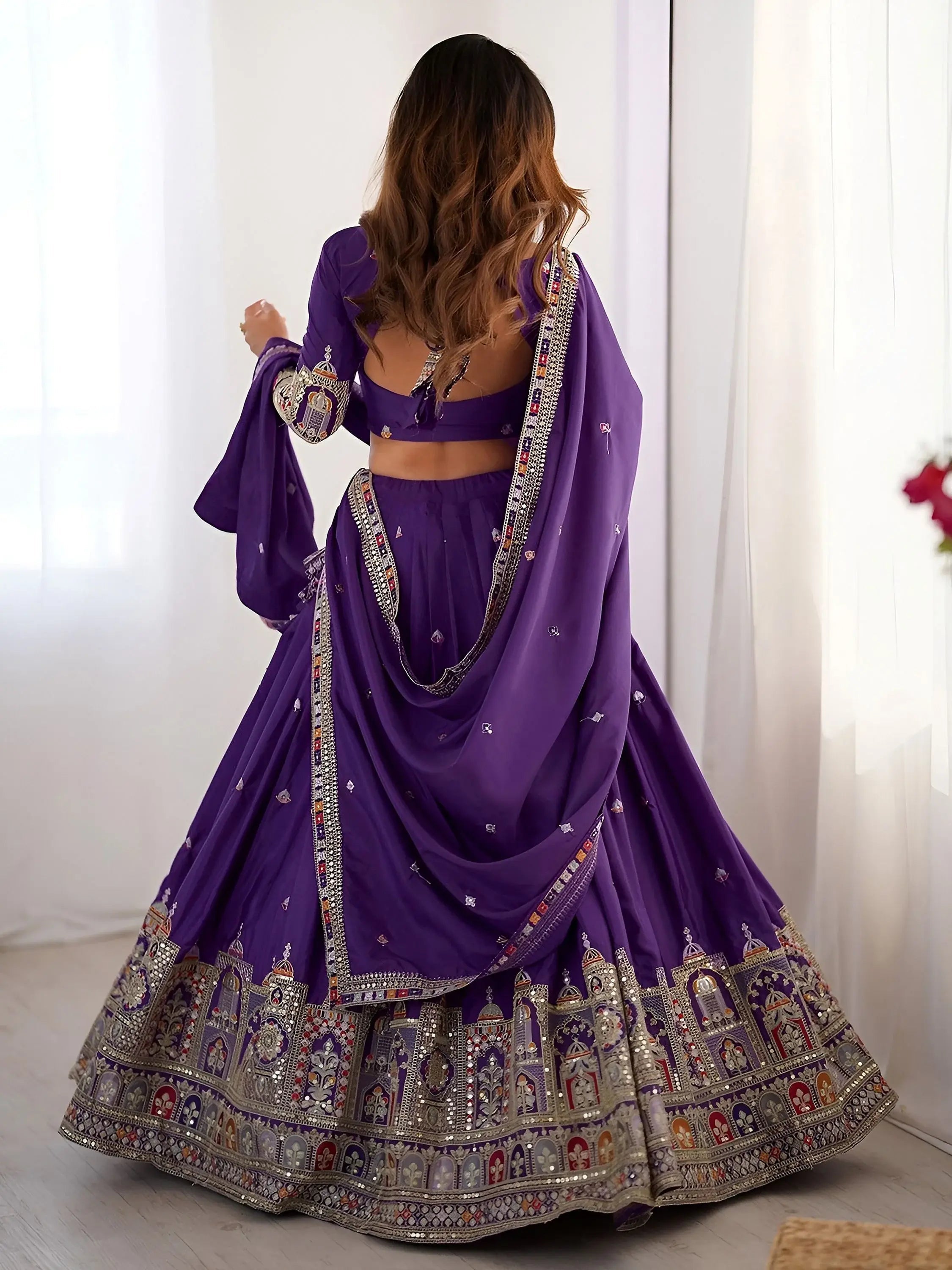 Kavyani natural crepe silk purple lehenga choli