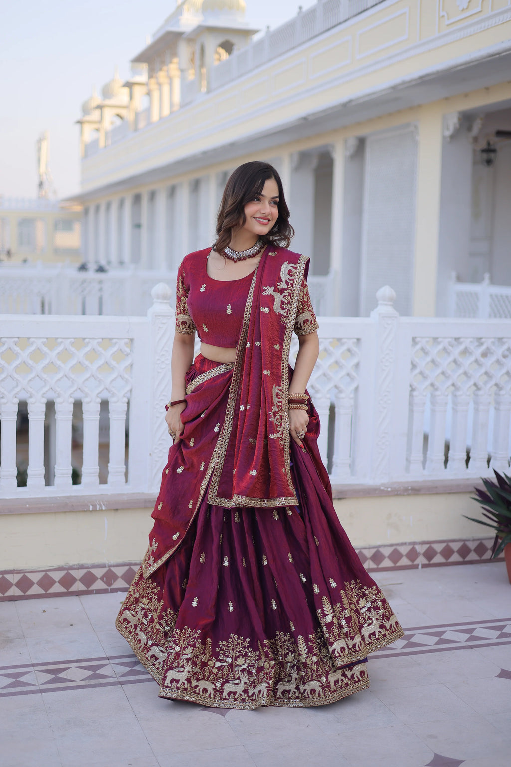 Ketaki fendi silk sequins zari thread embroidered lehenga choli set