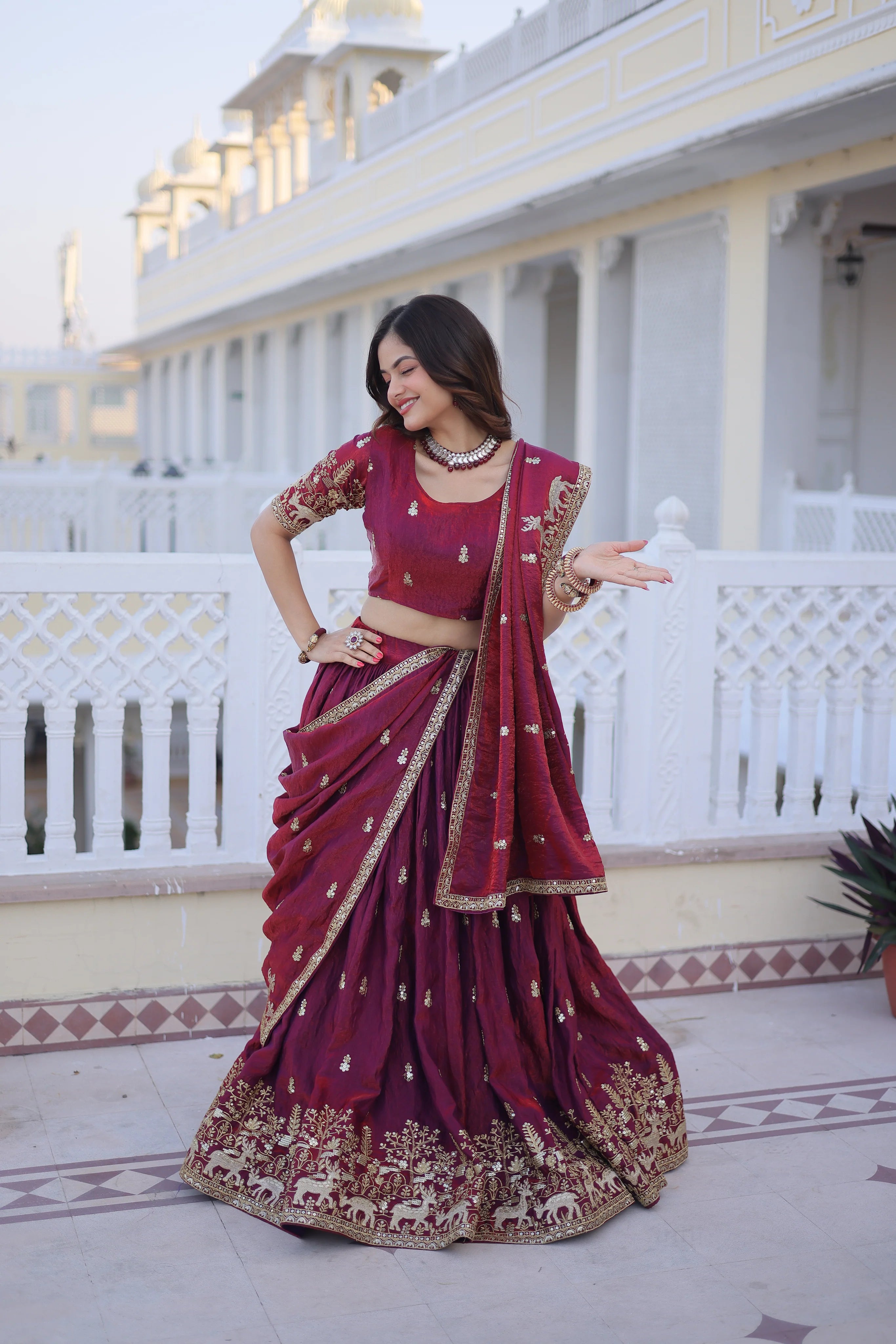 Ketaki fendi silk sequins zari thread embroidered lehenga choli set