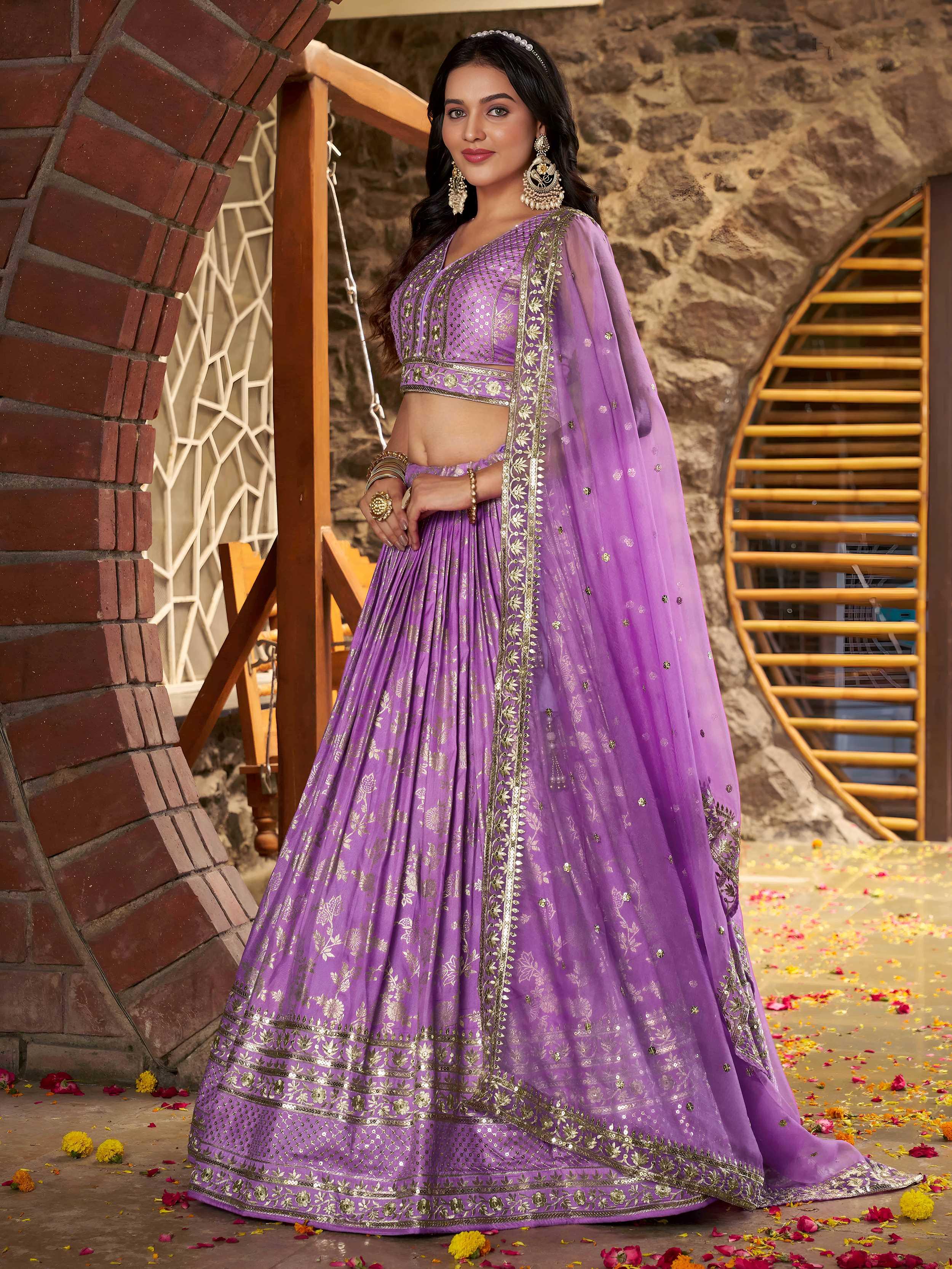 Lavender Dola silk jacquard embroidered lehenga choli with dupatta