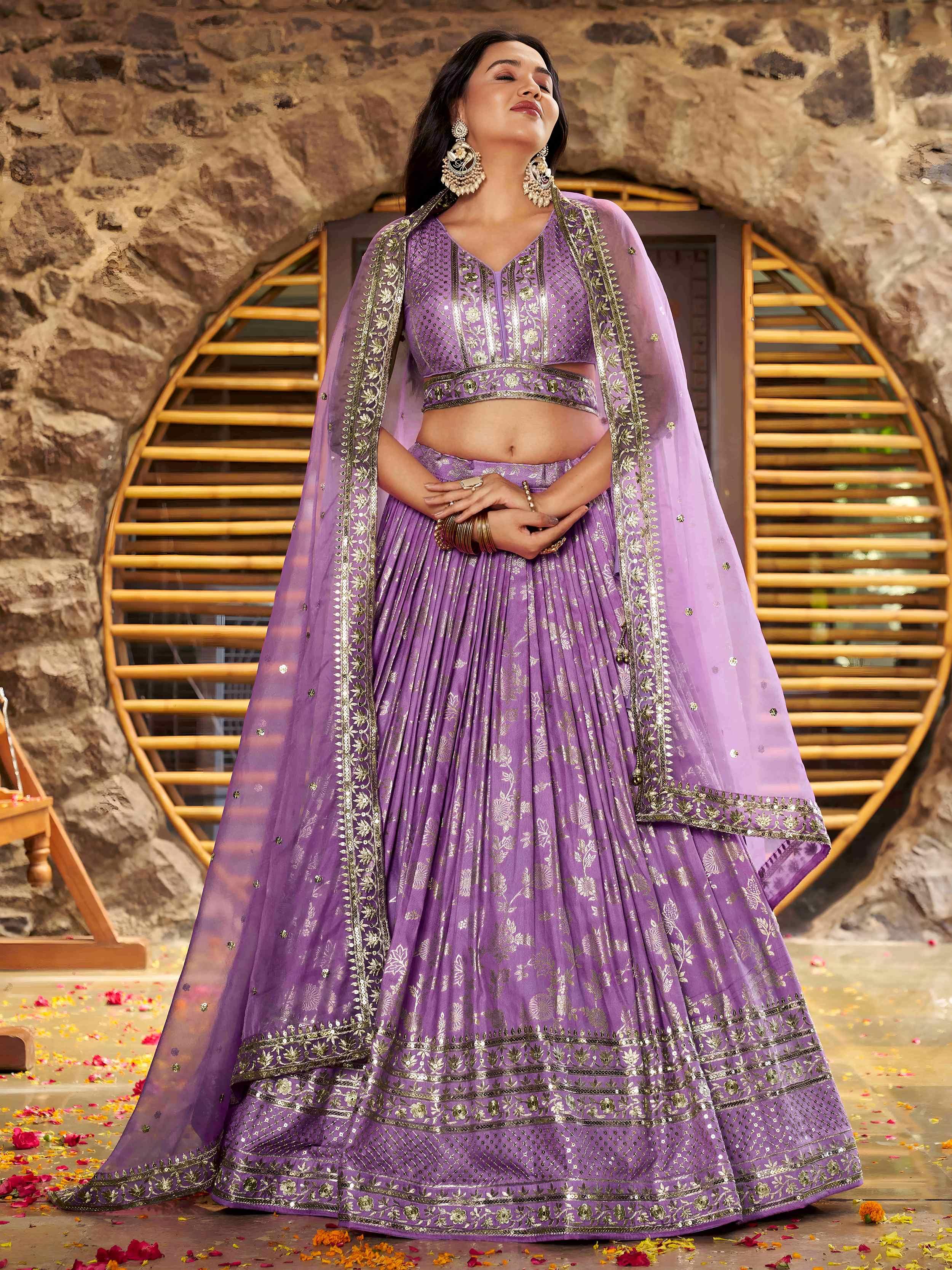 Lavender Dola silk jacquard embroidered lehenga choli with dupatta