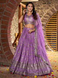 Lavender Dola silk jacquard embroidered lehenga choli with dupatta