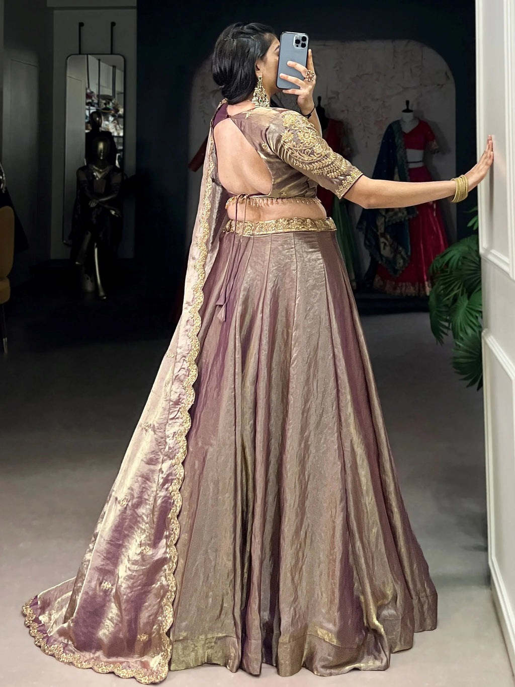 Lavender fendi embroidered lehenga choli with sequins thread work dupatta