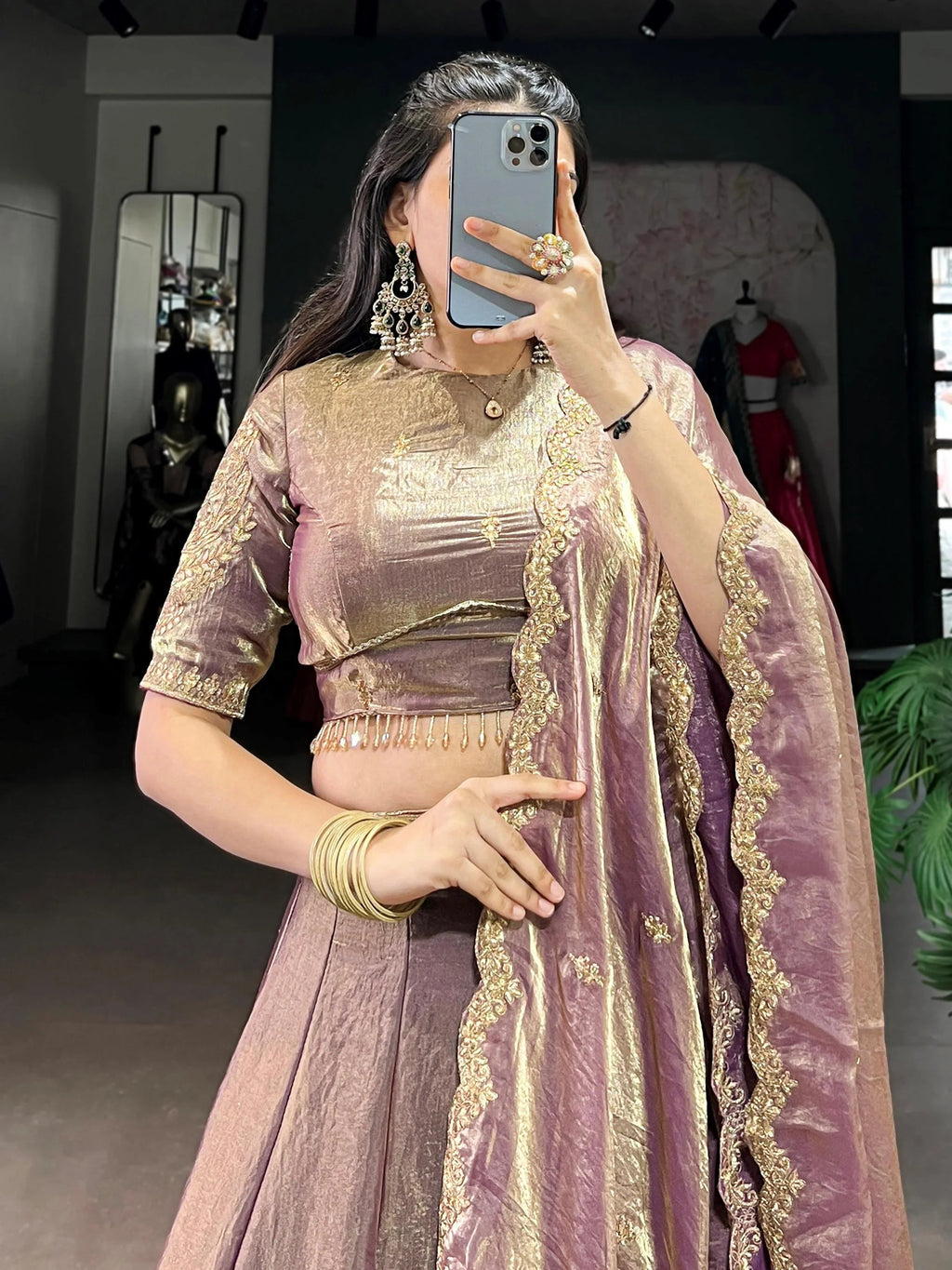 Lavender fendi embroidered lehenga choli with sequins thread work dupatta